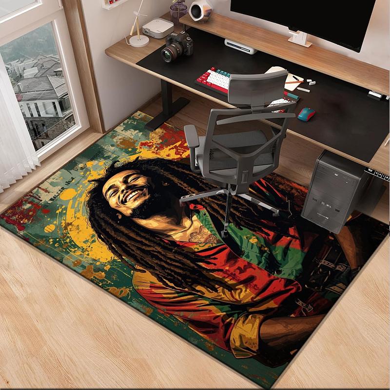 Bob music Vibrant Art Office Rug Chair Mat, Game Carpet, Suitable for Front Door, Bedroom, Living Room, Desk, Holiday Gift