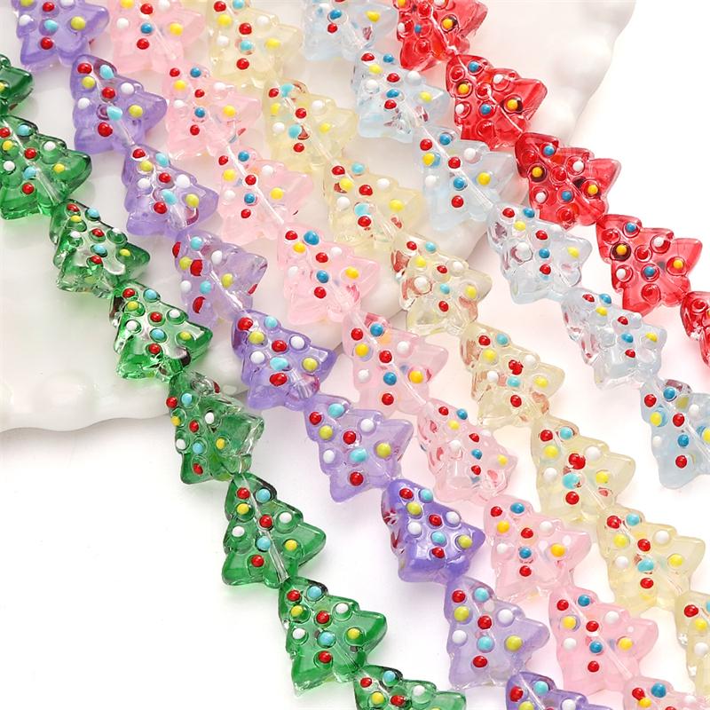 [15X16mm] Hand-painted Christmas Tree Beads Glass Christmas Tree Beads DIY Handmade Christmas Jewellery Accessories 1pc