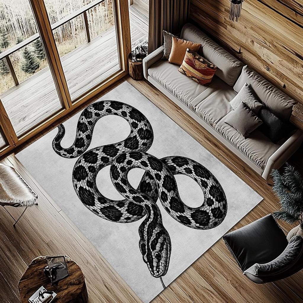 Nordic Style Living Room Carpet Black Gold Mysterious Snake Pattern Bedroom Rug Machine Washable Non-slip Coffee Table Mat Tapis