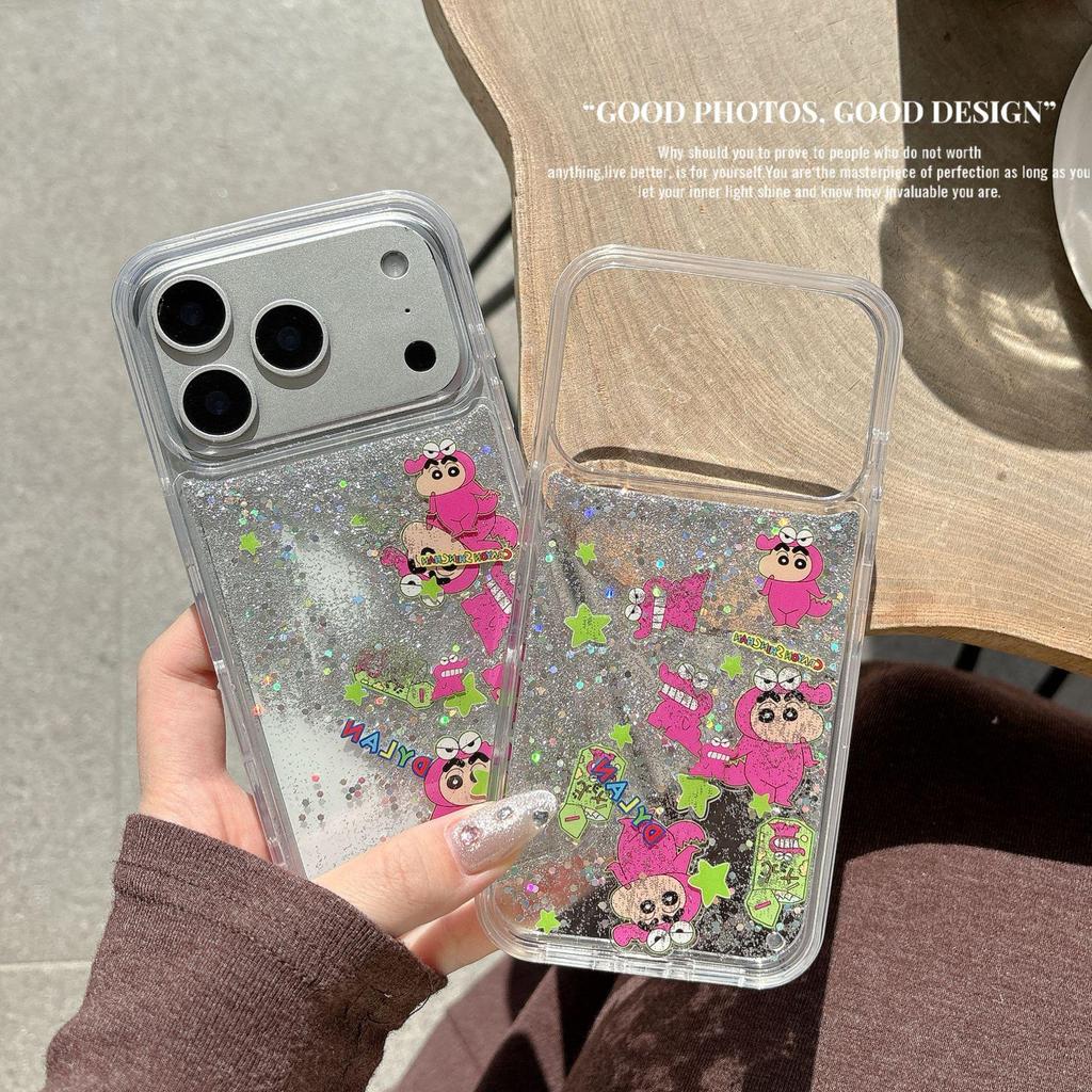 Shin-chan Pink Crayon Flowing Sand Cartoon iPhone 17 Pro Max/16/15 Pro Case