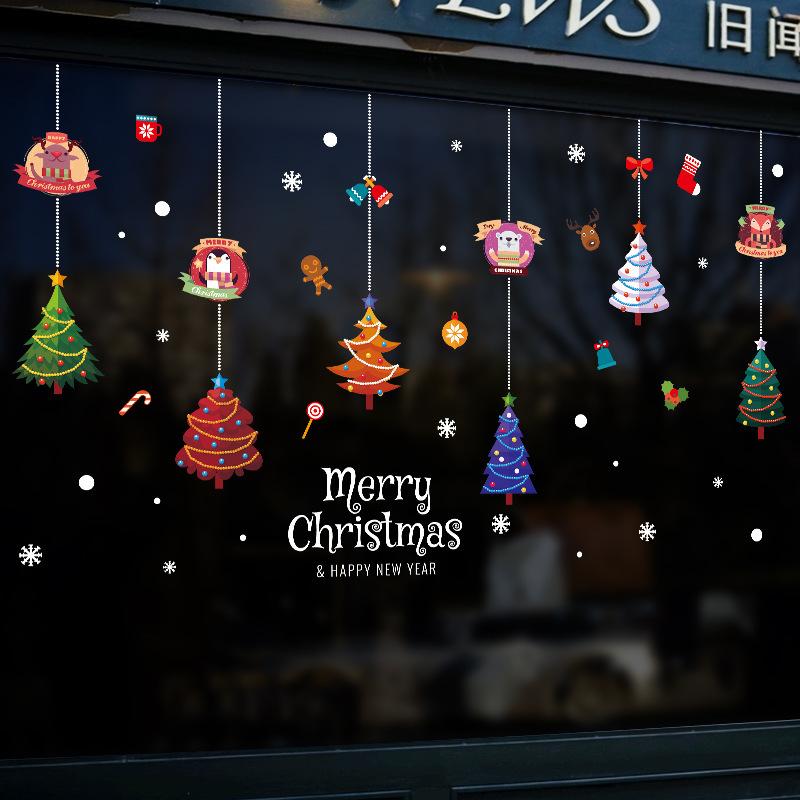 Christmas Wall Sticker Double Sided Glass Ball Hanging Decoration Removable for Door Window Cabinet Living Room Background