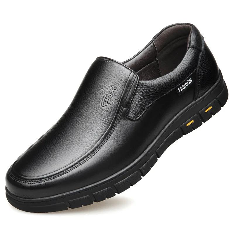 2024 Winter Leather Casual Shoes for Men Loafers Luxury Brand Comfortable Warm Plush Moccasins Men's Dress Shoes Plus Size 38-46