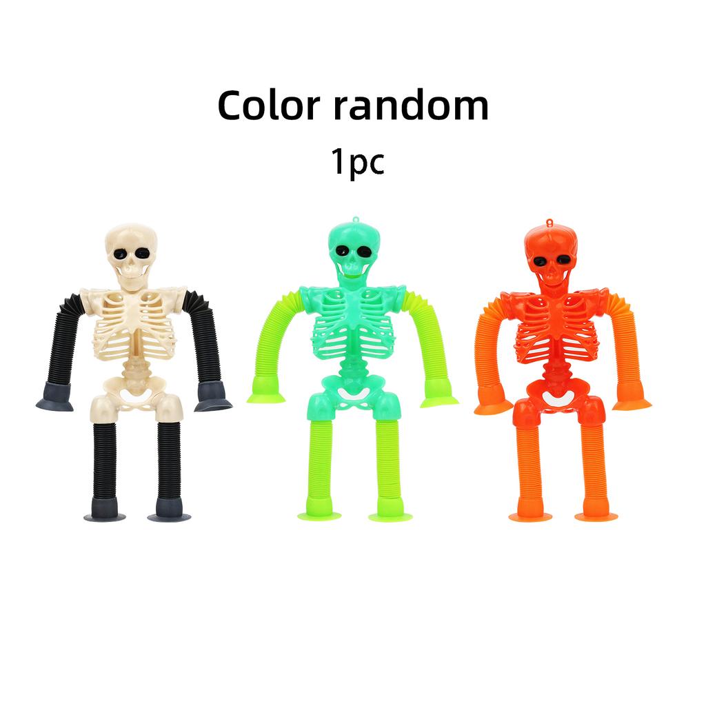 Versatile Telescopic Pull Tube Skeleton Halloween Decompression Toy Prank And Funny Skeleton Skeleton Color Random