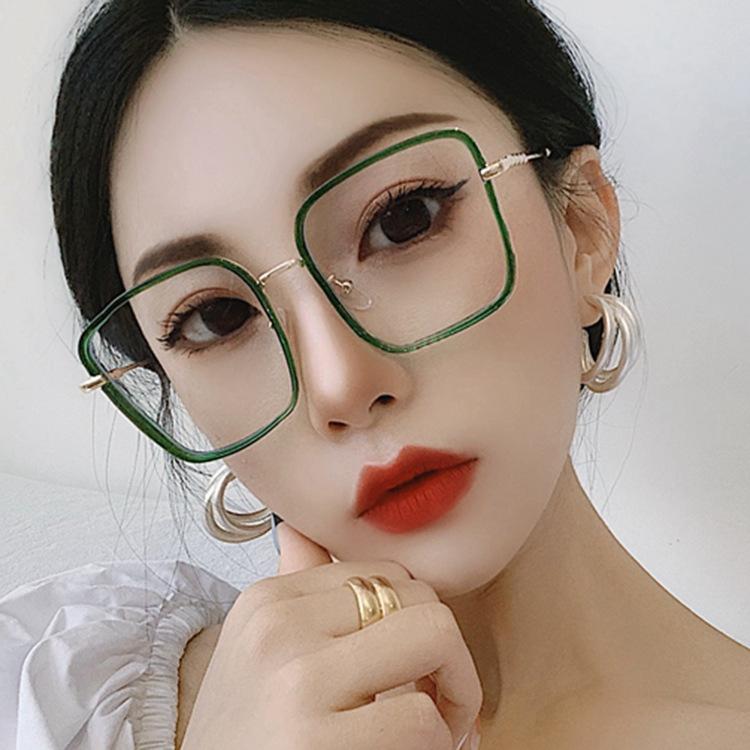 Women's Glasses Anti-Blue Light Fashion Personality Retro Large Square Frame Plain Glasses Student Commuter Face-Looking Small Glasses
