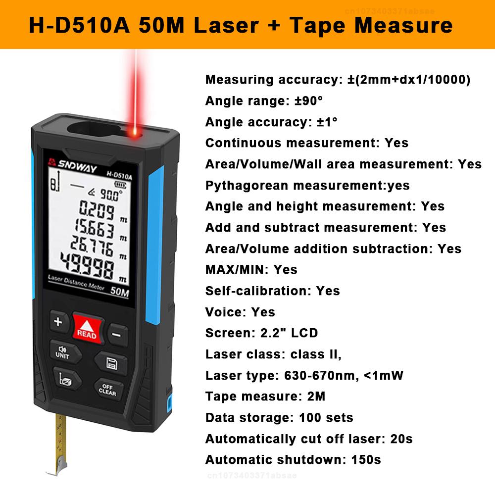 

SNDWAY Laser Distance Meter with Tape Measure Rangefinder 2 in 1 Digital Range Finder Professional Laser Distance Tool H-D510A