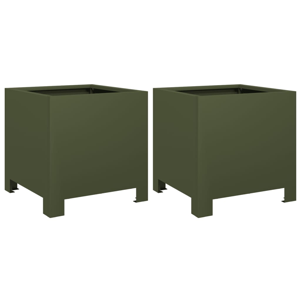 Vidaxl Garden Planters, 2 Pcs, Olive Green, 30X30X30 Cm, Steel
