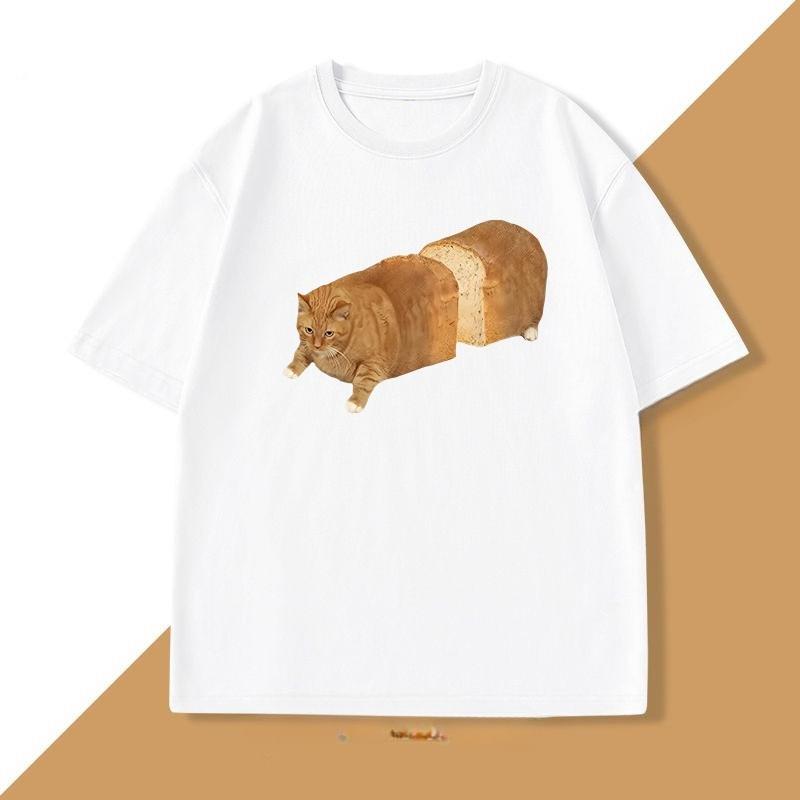 Cat Bread Loaf Funny Graphic T Shirts Printed Cotton Short Sleeve Tshirt Fashion Summer Round Collar Top Tees Women Clothing