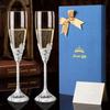 Champagne Flutes Set of 2, Crystal Toasting Glasses with Metal Base, 6 Oz, Silver - Wedding Gift