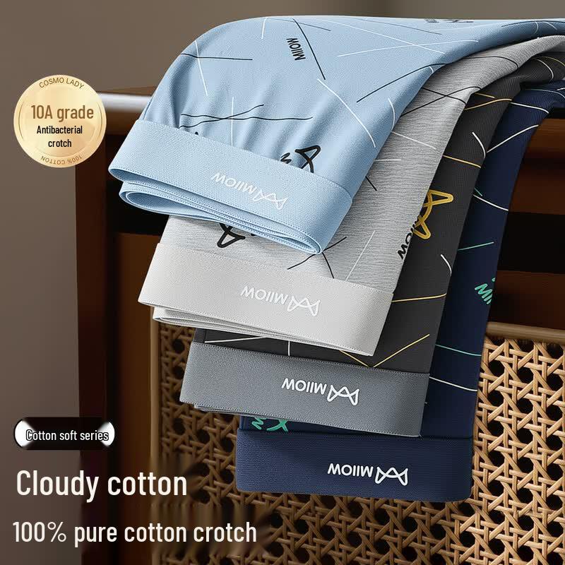 Mao Ren Men's 10A Antibacterial Pure Cotton Boxer Briefs 4-Pack