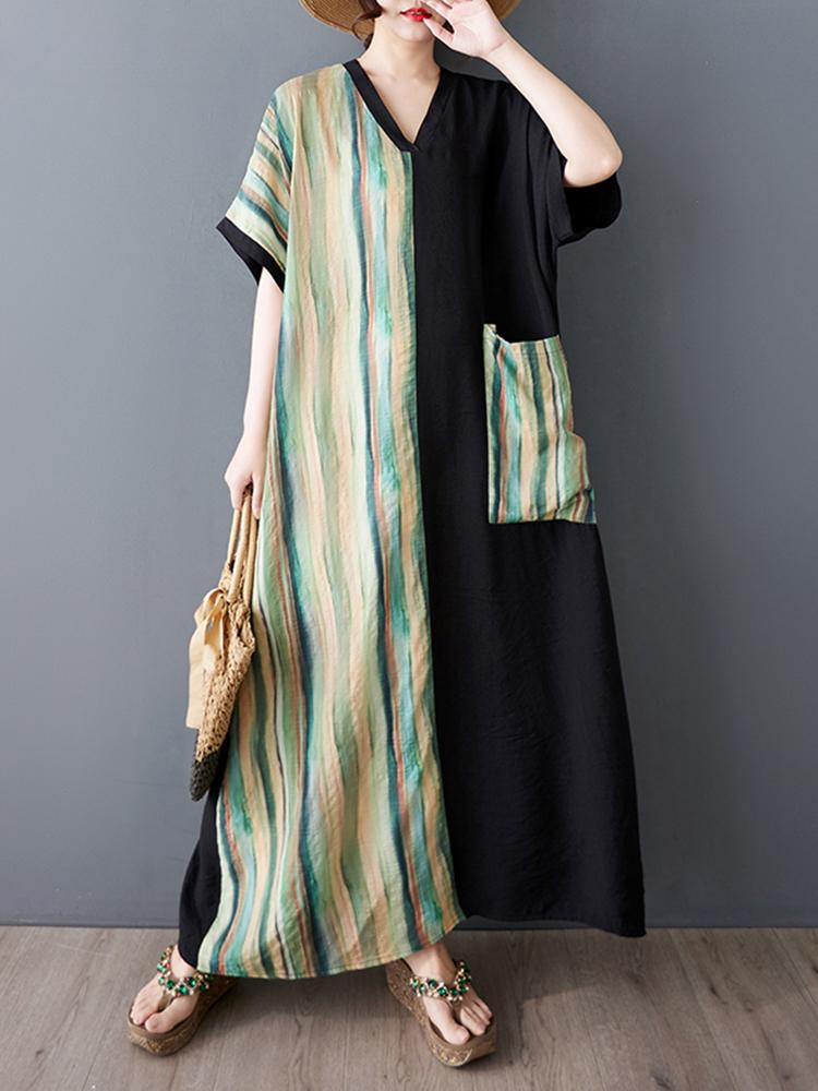 

XITAO Patchwork Print Contrast Color Dress ZMY1012 One Size красный