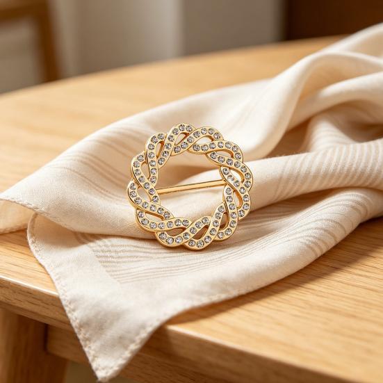 Vintage Scarf Ring Rotary Flower Rhinestone Brooch Pin for Women 3-Slot Adjustable Elegant Scarf