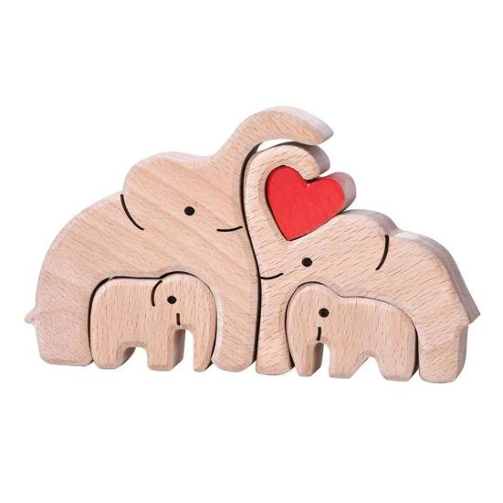 Wooden Elephant Family Puzzle Ornament Love Heart Mother Father Baby