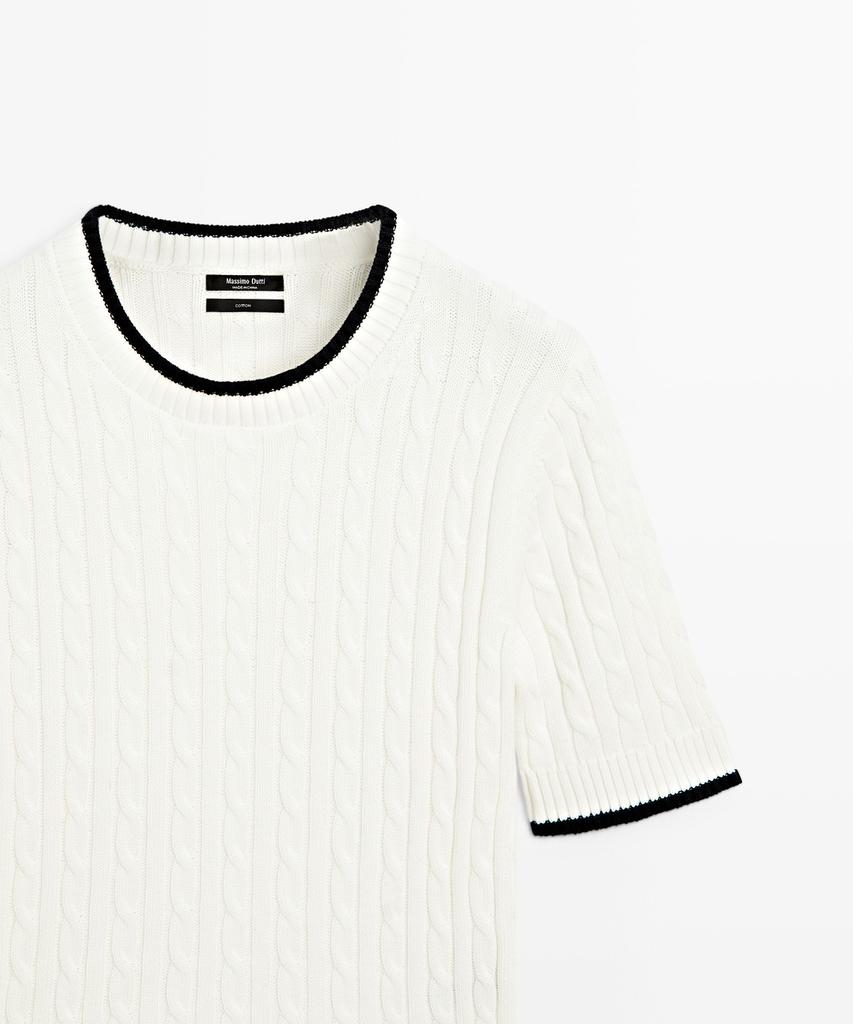 Masimodutti Cable Knit Short Sleeve Sweater