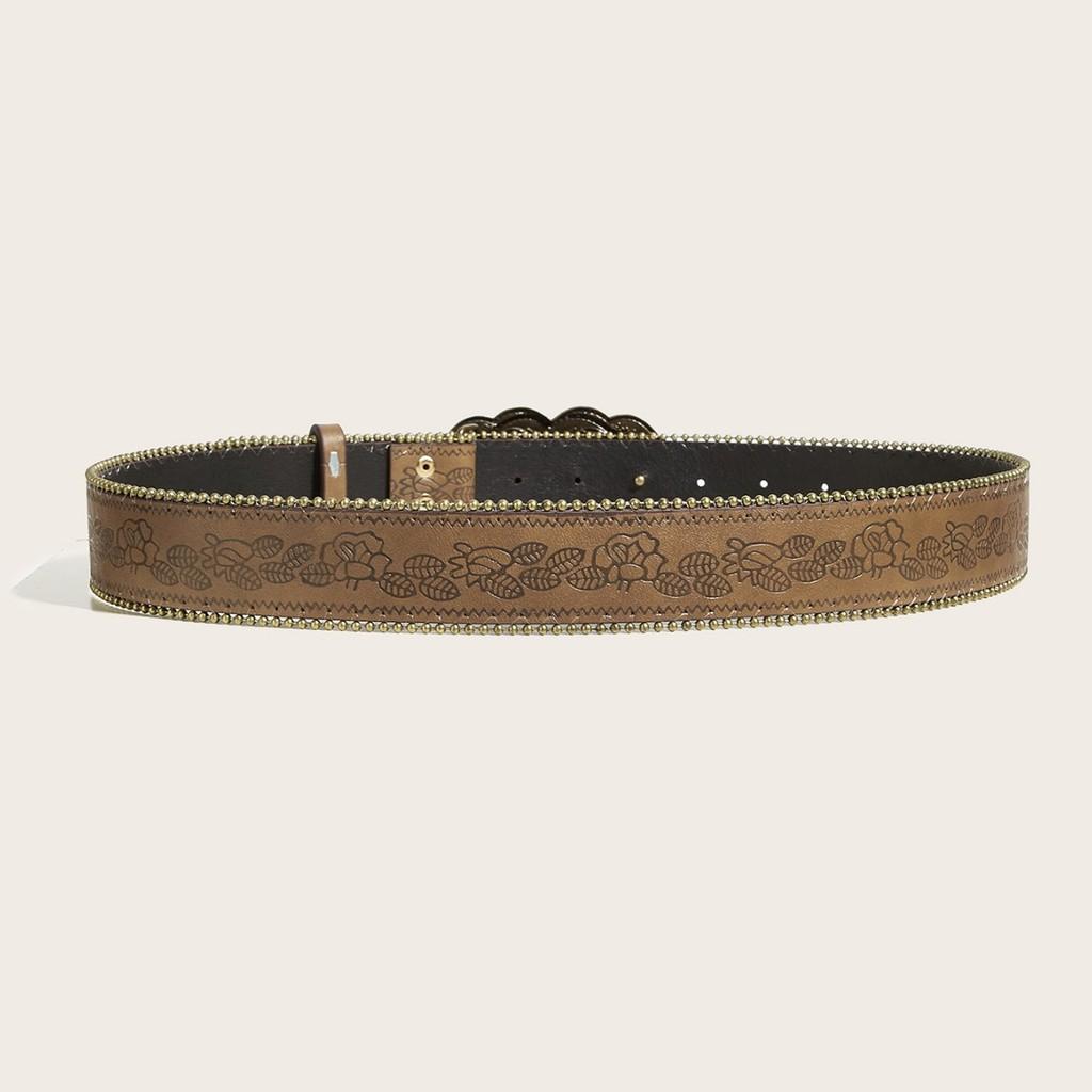 Heart Shaped Retro Alloy Buckle Leather Belt Rivet Embellishments Young Adult