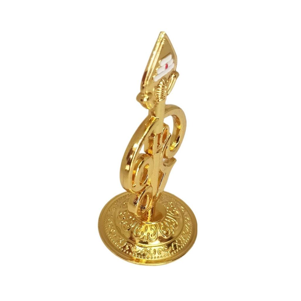 Kovový Om Vel Dekorácia Pán Muruga Vel Idol Zlatá úprava, 9 CM Tamilské písmeno Om Náboženská dekorácia na palubnú dosku auta, Domov,