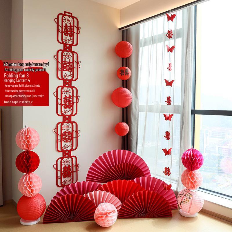 Double Happiness Red Koi Wedding Ornament - Chinese Style Paper Cut Decoration Set for Engagements and Windows