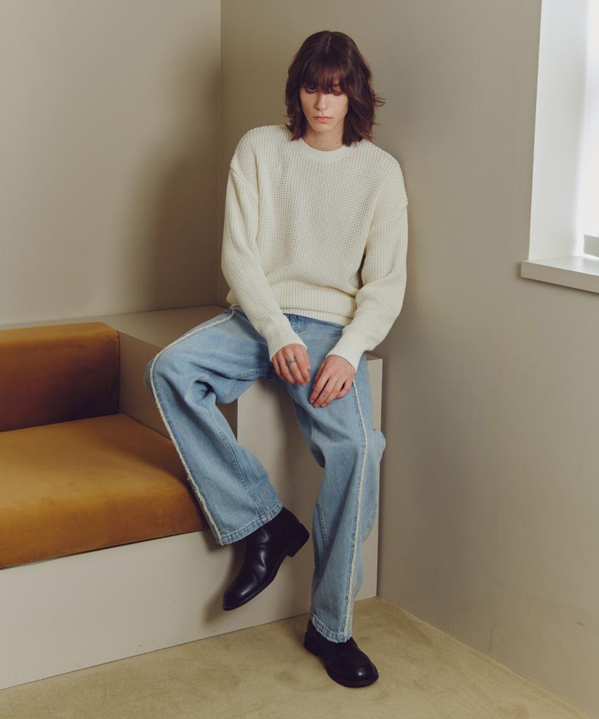 KNITTED Heavy Waffle Round Knit Ivory