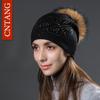 2026 Fashion Pearl Butterfly Women Hats Knitted Wool Beanies Autumn Winter Warm Caps with Natural Fur Pom Pom Ladies Hat