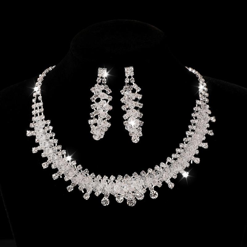 Bridal Accessories Three-piece Set Wedding Fashion Full Diamond Zircon Water Drop Necklace Earrings Wedding Accessories