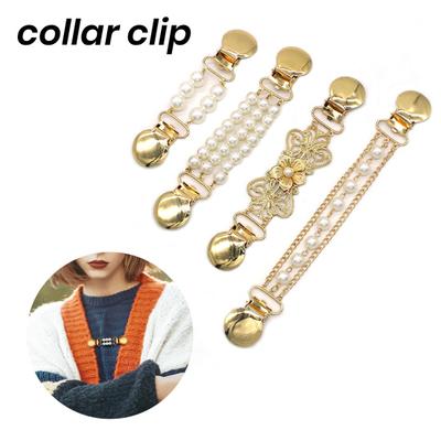 Damen-Kragenclip mit Kunstperlenkette, freiliegender Brosche, Schal, Seidenschal, Schnalle, Pullover, Strickjacke, Kragenclip