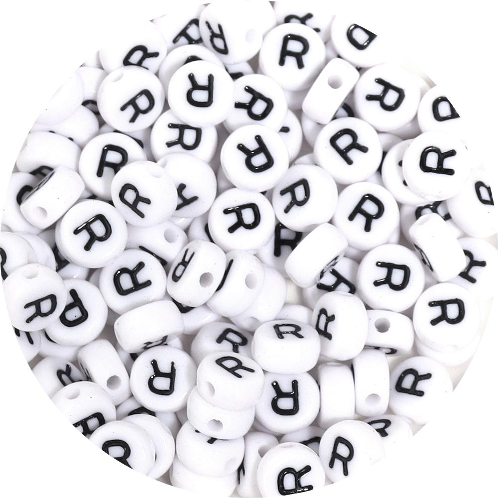 100Pcs 7mm Black White Acrylic Alphabet Beads Flat Round Loose Spacer Letter Beads For DIY Craft Bracelet Supplies Wholesale