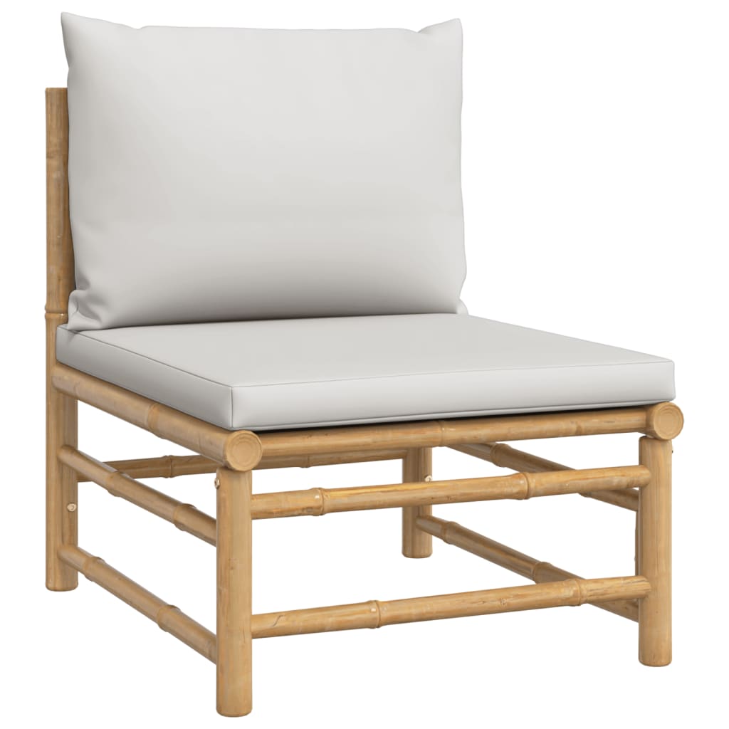 Vidaxl 7-Cz. Garden Furniture Set, Light Grey Cushions, Bamboo