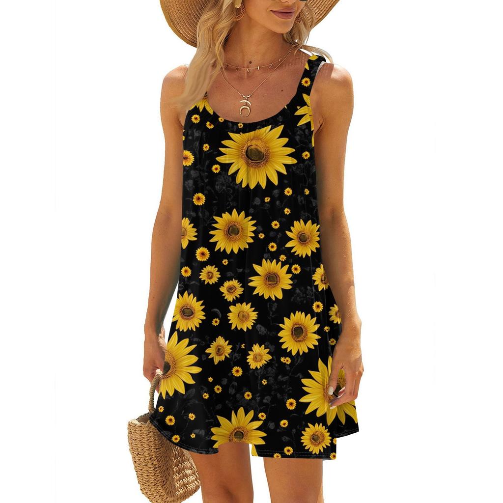 Abito da sole estivo da donna senza maniche con scollo a U, vestito canotta da spiaggia