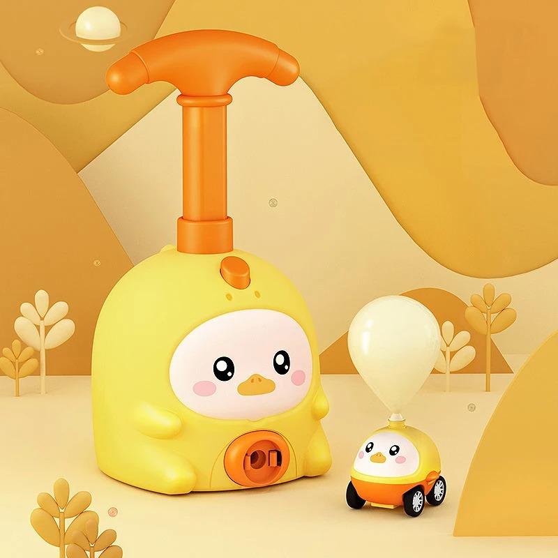 Balloon Power Launcher Car Cartoons Pump Car Early Educational Experiment Toy Inertial Tower Vehicle Kid Toys for Children Gift