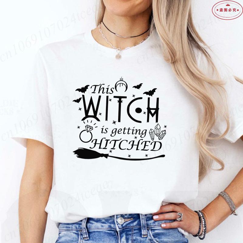 Halloween Bachelorette Party Tshirt This Witch Is Getting Hitched Tees Brides Crew Shirt Women Halloween Bridesmaid Tops