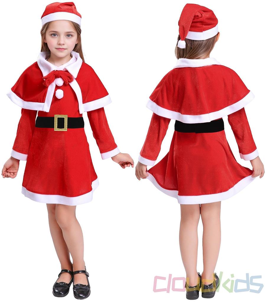 Cloudkids Christmas Santa Cosplay Haunted School Cultural Carnivals Girls' Costume, Dress, House, Transformation, Events, Festivals, Festivals, (Red,