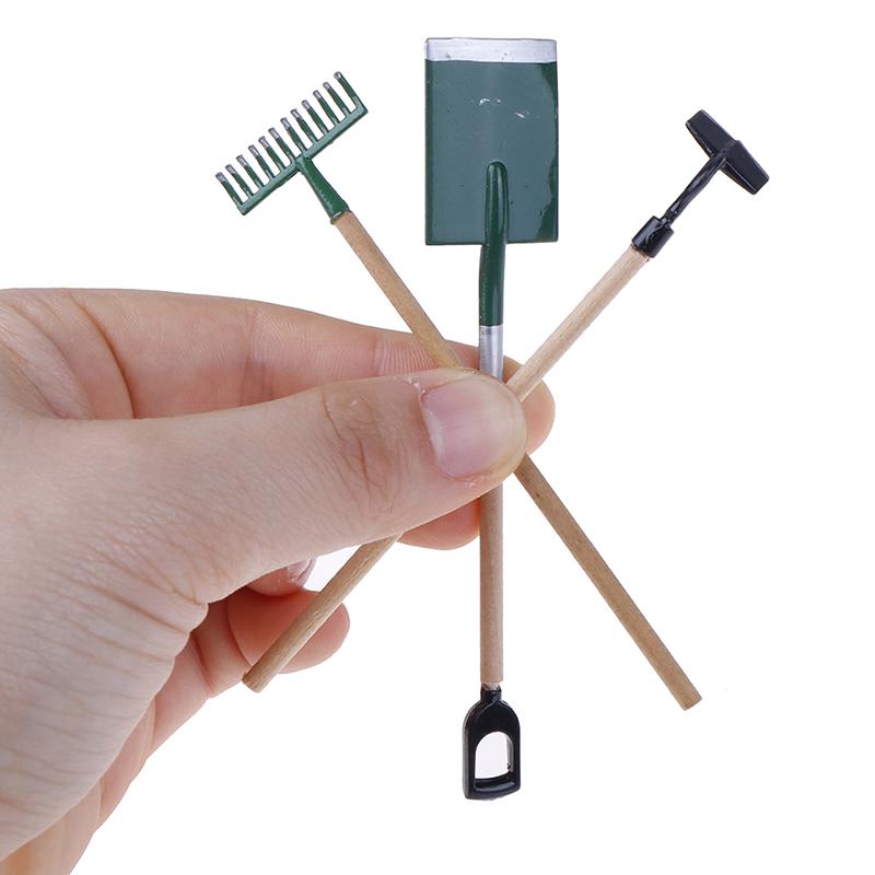 3Stk/Set Metall Garten Spaten Rechen Werkzeuge Für Puppenhaus Miniaturen Zubehör