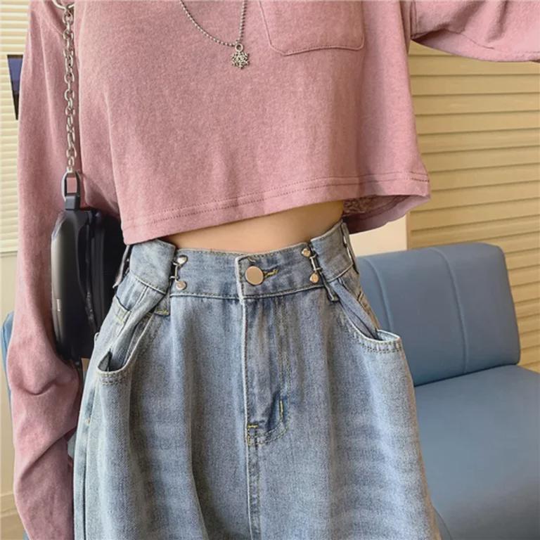 Women's White High Waist Slim Straight Wide Leg Jeans - Trendy Loose-Fit Mopping Trousers