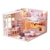 Moin Moin Dollhouse Miniature DIY Kit Modern Two-Story House with LED Lights and Acrylic Case
