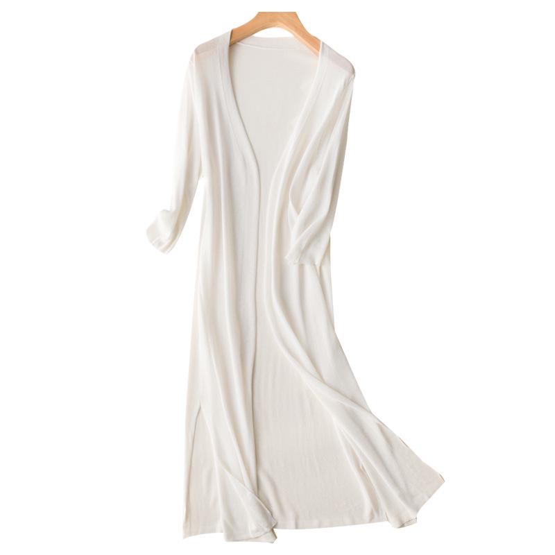 Dámský letní kardigan z ledového hedvábí se sukní - Ochrana proti slunci a klimatizovaný středně dlouhý svrchní oděv, styl 2021