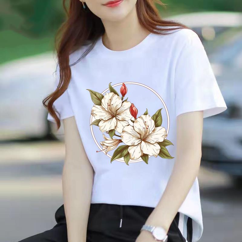 Bestseller Casual Base Layer Personalized Floral Womens Commuter Instagram Summer Printed Shortsleeved Roundneck Tshirt