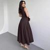 Summer Asymmetrical Neck Short Sleeve Dress with Ruched Design for Women