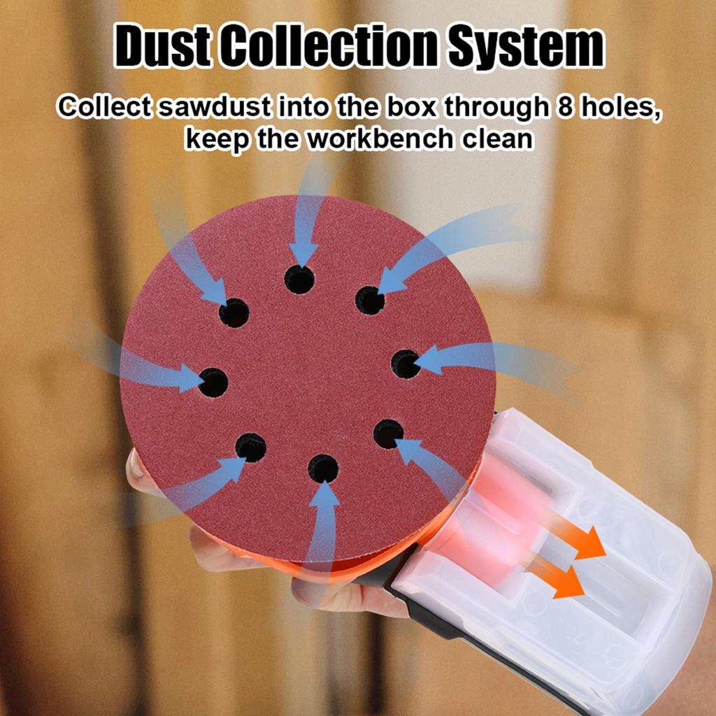 350W Round Random Orbits Sander Electric Wood Grinder Polishing Machine with 20pcs 125mm Sandpaper Dust Collection