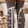 Women Christmas Snowflake Knitted Thigh High Stockings with Ribbon Bows Festival Over Knee Long Boot Socks Leg Warmers
