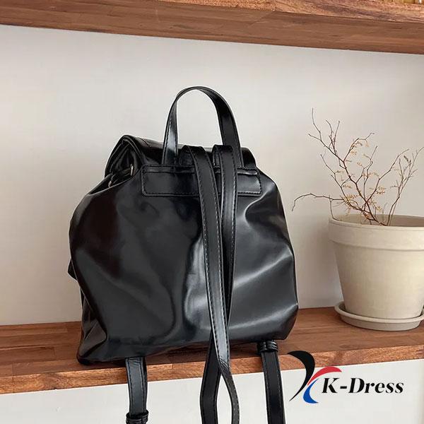 Lesklý batoh se stahovací šňůrkou, mini popruh, kožená školní taška