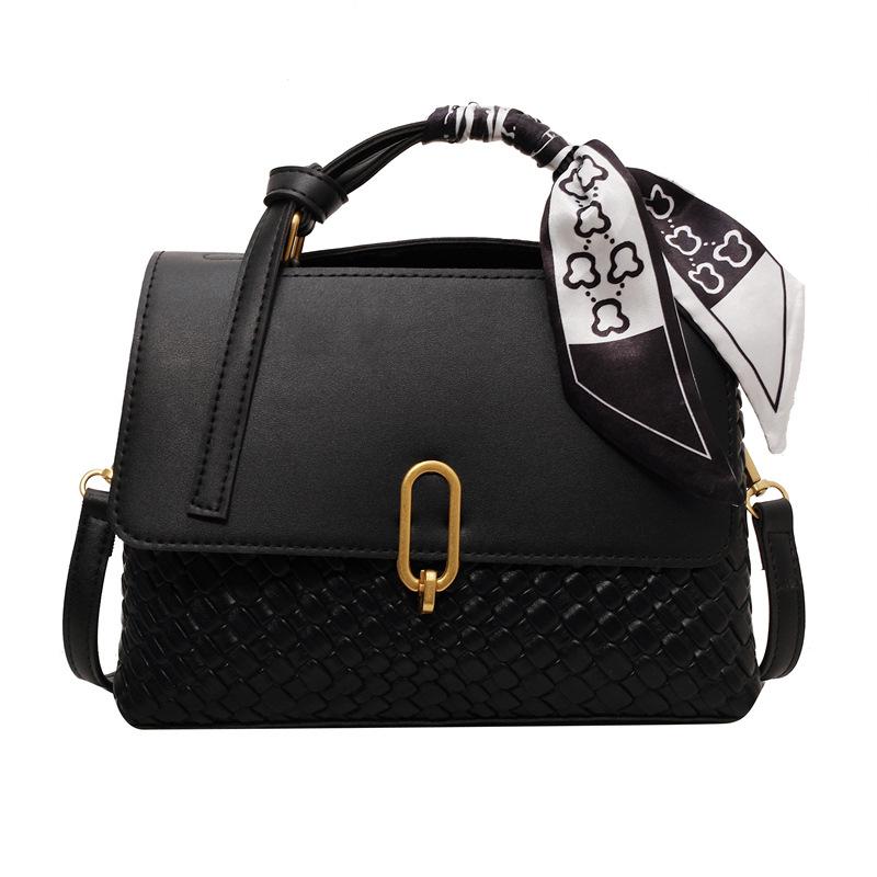 Fashion Popular Weave Women's Top-handle Bags Double Layer Versatile Lady Single Shoulder Crossbody Bag High-end Texture Small Square Bag with Scarf