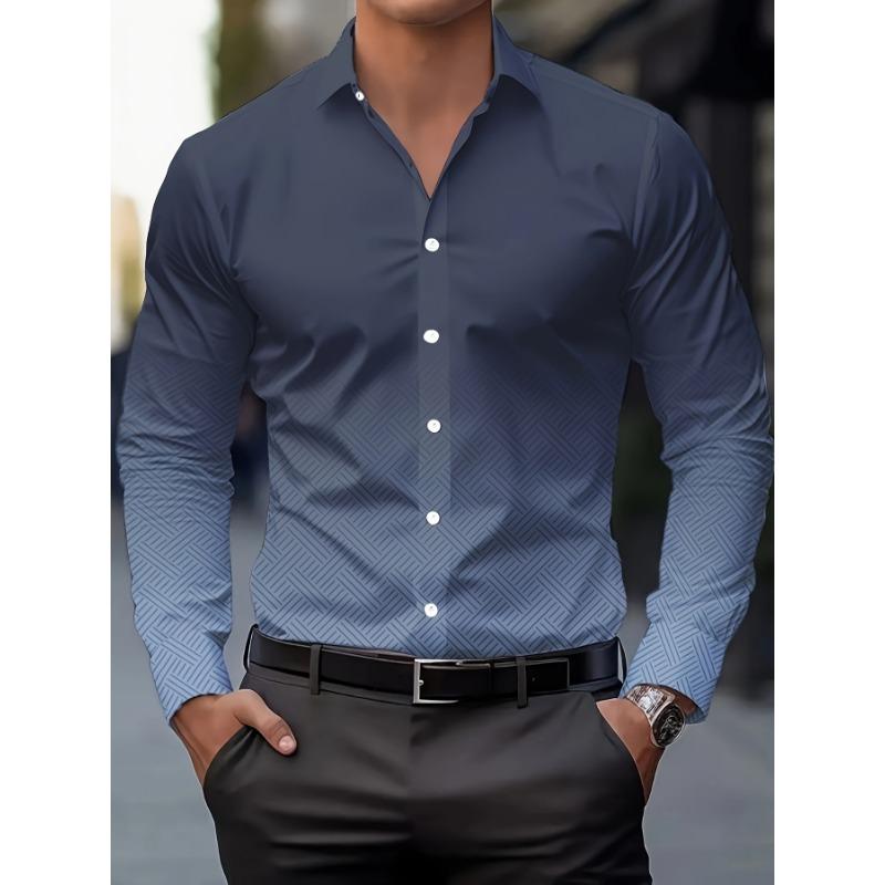 Men's Stylish Casual Long Sleeve Shirt Breathable Tops Gradient Casual Business Shirts Full Sleeve shirts Turn-Down Collar