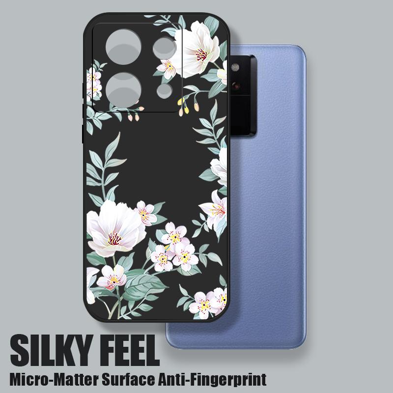 Coque fine mate à imprimé floral uni pour Xiaomi 13T Pro, Poco F6, X6, X5, Redmi Note 14 Pro, 13, 12, 11, avec cordon, en TPU souple et antichoc
