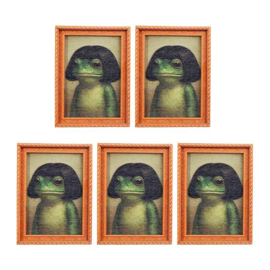 1/2/3/4/5Pcs Frog Fridge Magnet Kitchen Decor Vintage Mini Green Frog Refrigerator Magnet with Wooden Frame Home Office Decoration