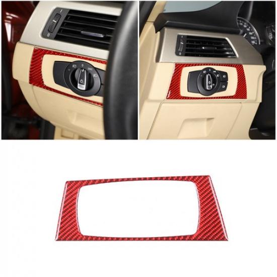 Red Carbon Fiber Headlight Switch Panel Trim Sticker For BMW 3 Series E90 05-12