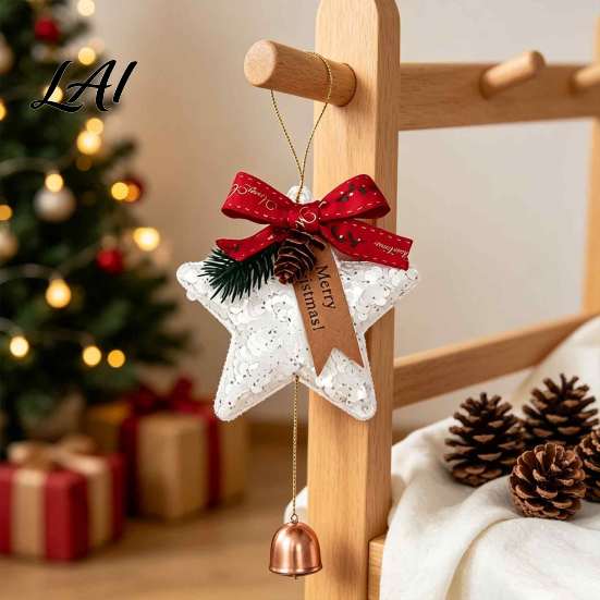 Star Decor with Bows Glitter Bell Ornaments Sequin Hanging Decoration Bow Pine Christmas Atmosphere Cone Sparkly Tree Pendant for Holiday Party Home