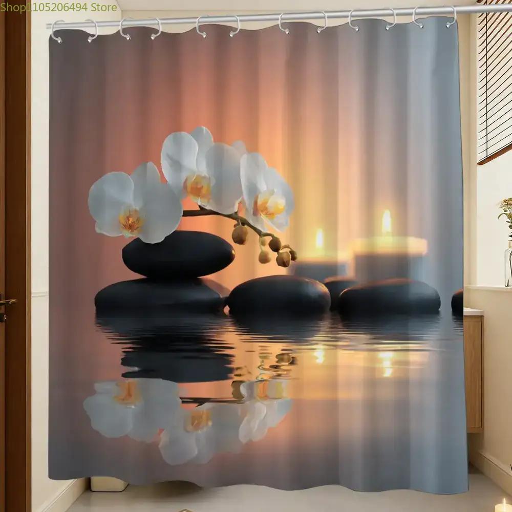 1ks Koupelnová sprchová závěs, Workshop léčení duše, Sprchový závěs pro večer při svíčkách, Včetně 12 háčků, 180*180cm Koupelna