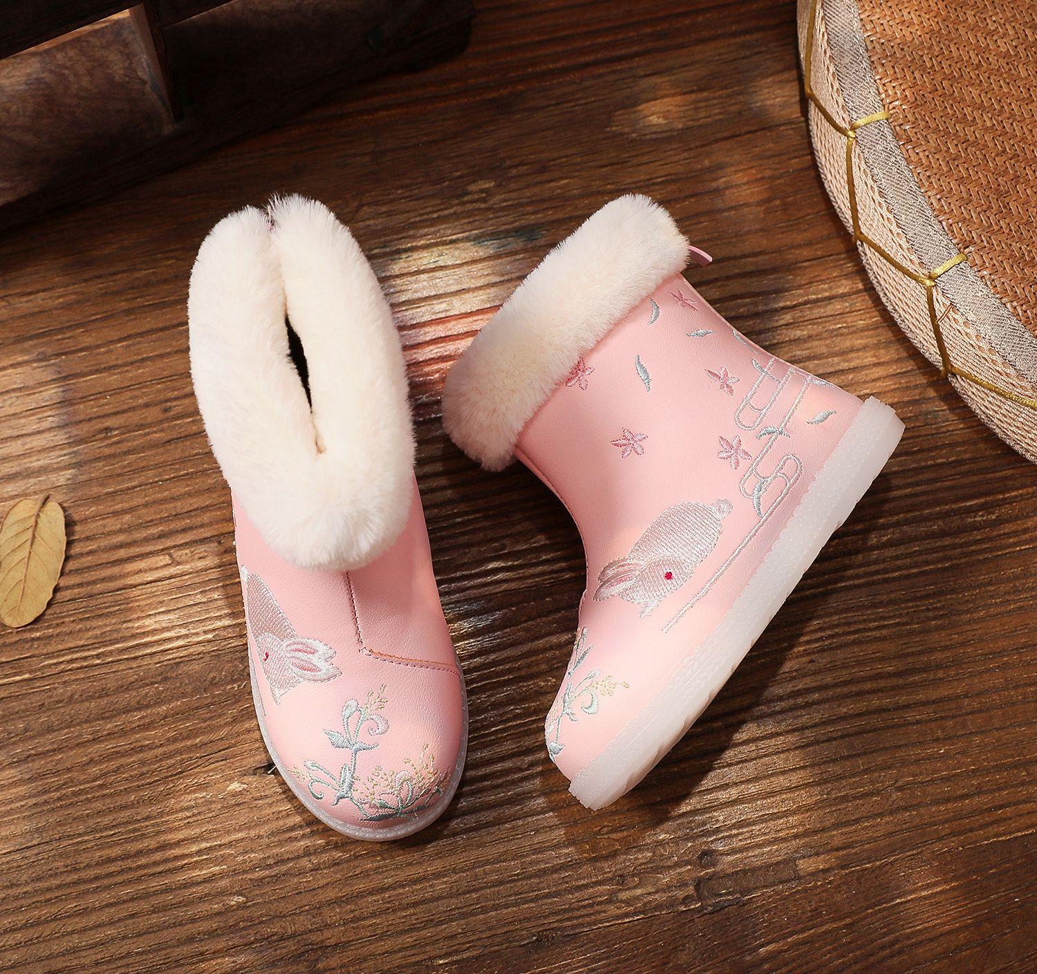 

Новые зимние сапоги из бархата и хлопка, обувь Hanfu, вышитые туфли для девочек, детские зимние сапоги 36 розовый