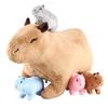 Kawaii Simulation Capybara Stuffed Animal-13.38'' Mommy Stuffed Capybara with 4 Baby Stuffed Animals Inside Zipper Tummy