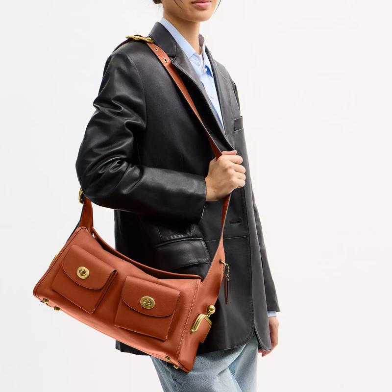 Coach Turnlock Backpack Bag Cow Leather Shoulder Bag Small Size Women's Amber Brown