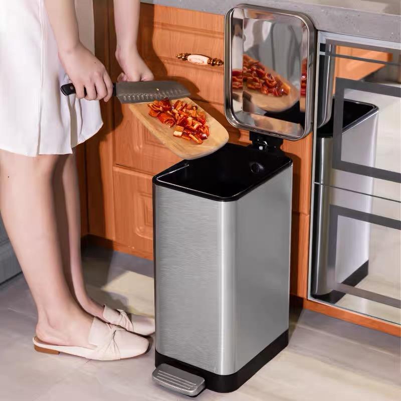Mülleimer mit Deckel für Füße, Haushalt, Wohnzimmer, Küche, Fußbetätigung, Toilette, Luxus, Genäht, Edelstahl, Großes Fassungsvermögen